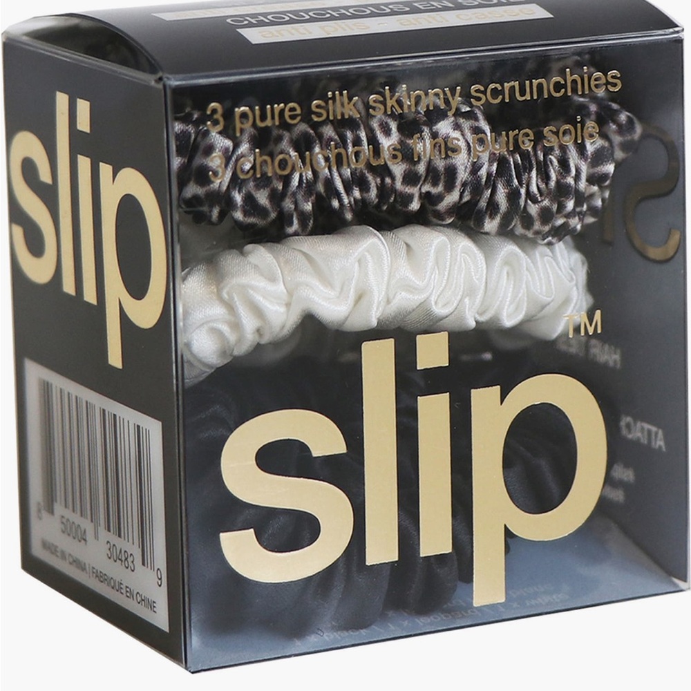 Slip Silk Skinny Scrunchies Trio - Leopard, White, Black - Picture 2 of 2
